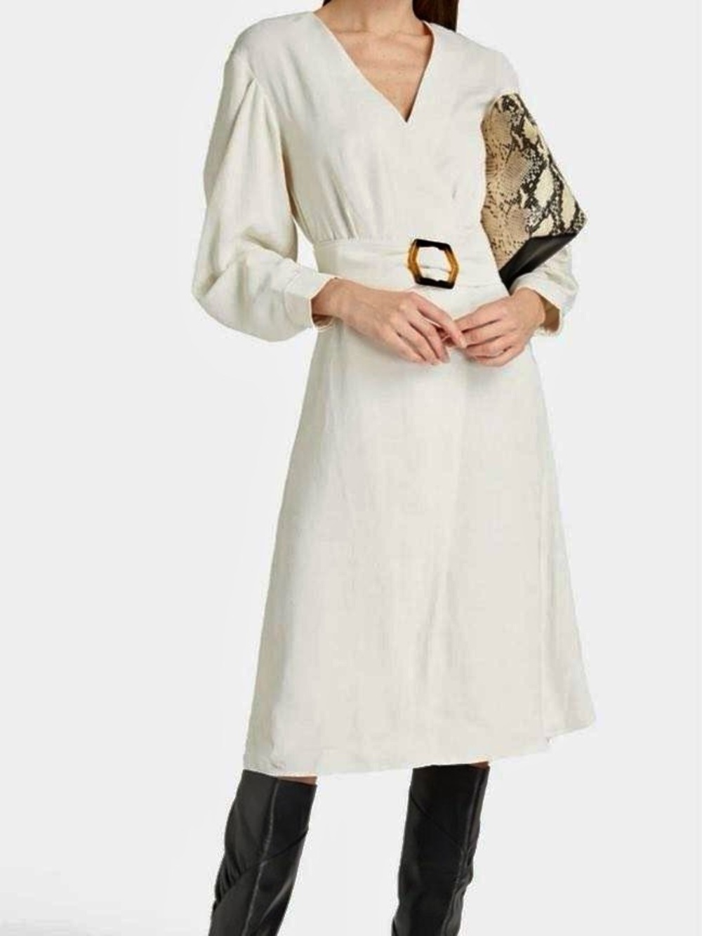 NWT ba&sh Briane Ecru Off-White Long-Sleeve Belted Midi Wrap Dress 2/Medium